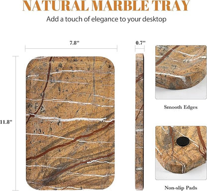 Koville Marble Tray, 12"x8" Natural Marble Vanity Tray for Countertop Bathroom Kitchen Dresser, Decorative Catchall Trays for Perfume Jewelry, Rectangular Stone Serving Tray(Rainforest Gold)