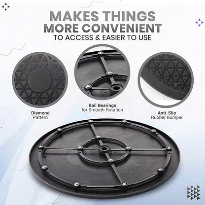 12 Inch Lazy Susan Turntable Organizer, Non Skid Large Lazy Susan Turntable for Cabinet, Computer or Laptop, Plastic Turn Table, Black, 1 PC