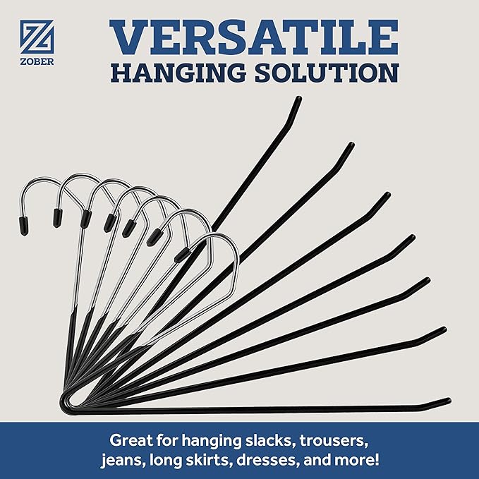 Zober Pants Hangers Non Slip - Open Ended Pants and Jean Hangers for Closet - Space Saving Clothes Hanger - Strong, Durable, Metal Pant Hangers (Black)