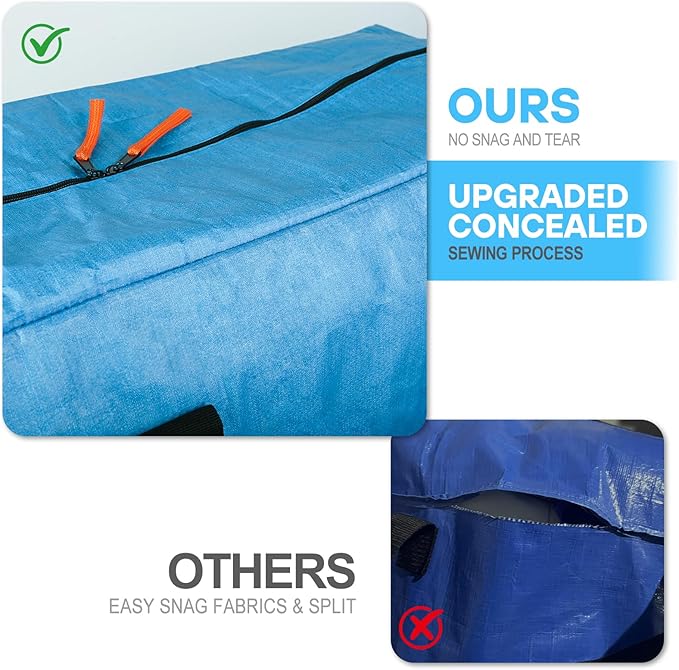 6 Pack Large Moving Bags, 115lb Capacity Heavy Duty Packing Bags with Internal Compression Straps, Storage Bag with Zippers and Strong Handles, Alternative to Moving Boxes -103L,Blue and Black