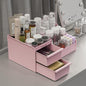 DancesCat Pink&2 Drawers Makeup Organizer Countertop, Vanity Organizer with 7 Compartments and 2 Drawers for Cosmetics, Skincare, Brushes, Perfume, Bathroom Counter Organizer