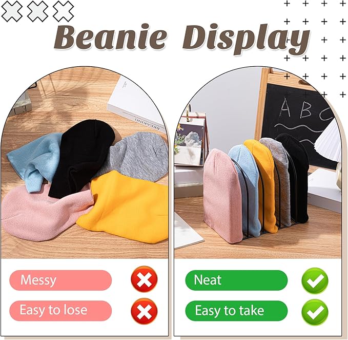 Hicarer Beanie Holder Organizer Metal Beanie Hat Display Stand Knitted Hat Storage Rack for Swimming Cap Display Vendors Home Entryway Tabletop Bedroom Closet Dresser Room Office