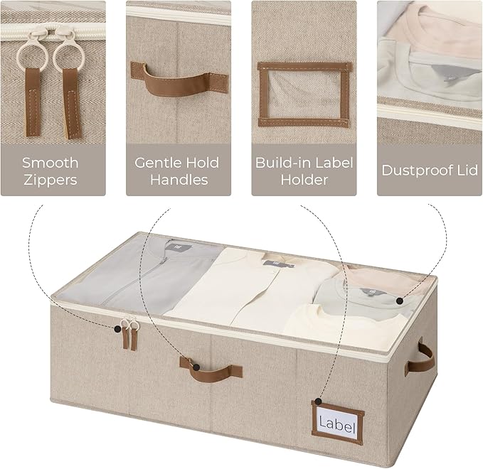 StorageWorks Under Bed Storage Bins, 10'' Underbed Storage Containers with Lid, 77L Clothes Organizer for Bedding, Blankets, Sweaters, Shoes, 2-Pack