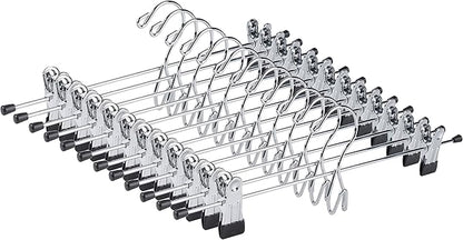 Amber Home 12 Pack Heavy Duty Add on Metal Pants Skirt Hangers, Stackable Add-on Metal Clothes Hangers with 2-Adjustable Clips, Cascading Clip Hangers Space Saving for Jeans, Slacks