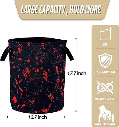 Blood Splattered Laundry Basket Blood Pattern Foldable Oxford Cloth Funny Tote Bag Laundry Hamper Clothes Storage Bucket Organizer For Bathroom/Laundry Storage/Bedroom 17.7x13.7 Inch