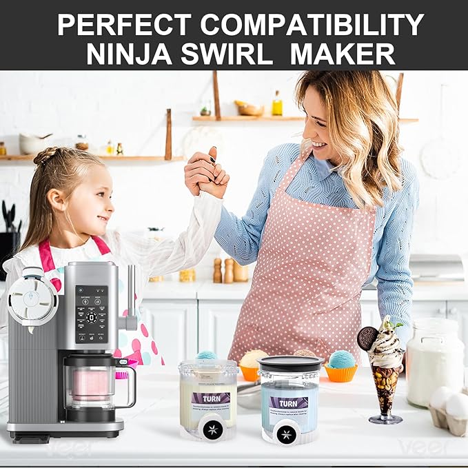 2 Pack Creami Swirl Pints and Lids for Ninja NC700 NC701 Series Accessory,16oz Creami Pint with Ice Cream Makers Compatible for Ninja Swirl Ice Cream & Soft Serve Makers BPA Free & Dishwasher Safe