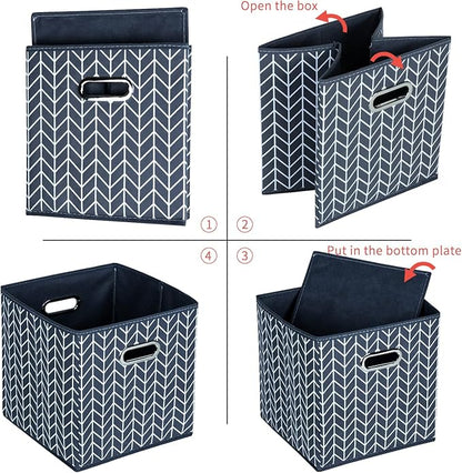 Fabric Cloth Storage Bins,Fabric Cube Organizer with Dual Handles Foldable Cube Storage Baskets for Home Bedroom Storage,Set of 6,(Grey Wave)