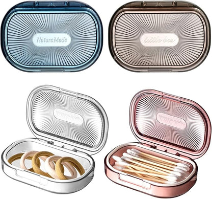 Kigley 4 Pcs Hair Tie Container Small Portable Travel Cotton Swab Holder Dispenser with Lid Plastic Box Storage Containers for Small Items, 3.94 x 2.76 Inch (4 Colors)