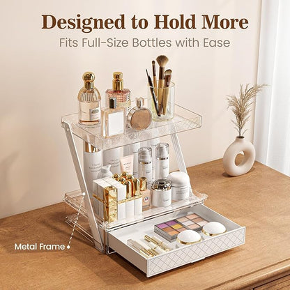 Makeup Organizer Countertop with Drawers & Lid, Skincare Organizer for Vanity, Large Cosmetic Organizer & Display Cases and Storage for Bathroom & Desktop. Perfect for Girl Women Mom Gifts