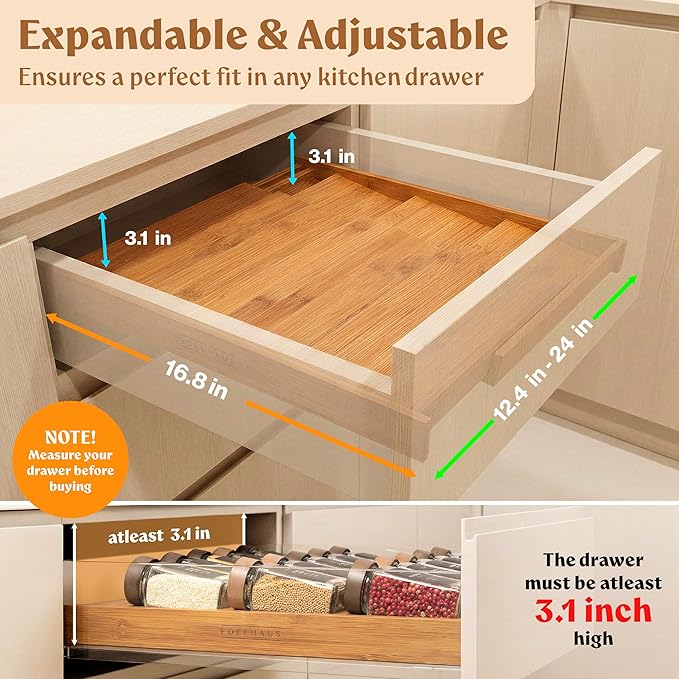 EDELHAUS Spice Drawer Organizer - Expandable Spice Rack for Drawer, Black Seasoning Organizer for Drawer Spice Organizer, Spice Organization Seasoning rack insert for Cabinet (Jars Not Included)