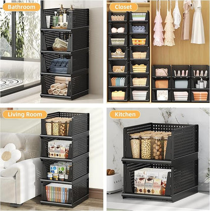 Folding Closet Organizer and Storage for Shelves, 5 Pack Stackable Plastic Storage Basket for Closet, Top Bottom of Closet Organizer, Drawers Organizer for RV, Camper, Pants, Clothes, Office