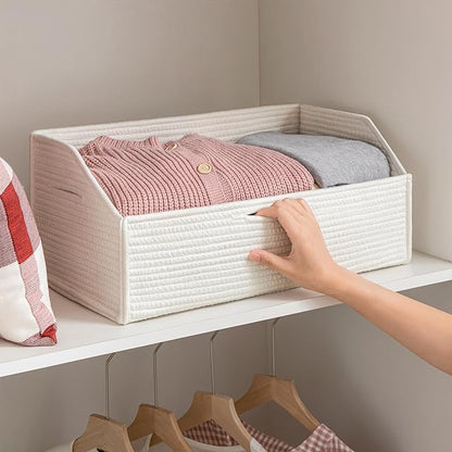 UBBCARE Closet Storage Bins 2 Pack, Cotton Rope Clothes Storage Bins & Sturdy Dog Toy Basket, 19" X 11" X 7" Shelf Baskets for Organizing, White