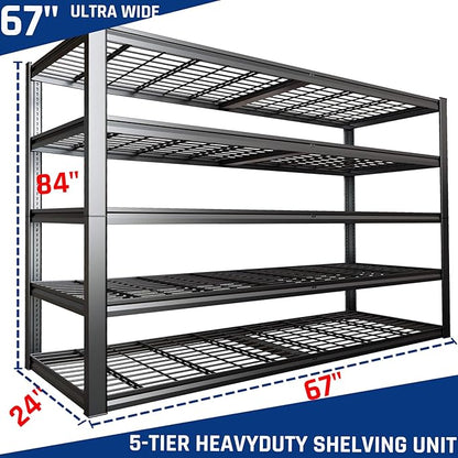 67" Wide 5-Tier Garage Shelving Unit, 67" W x 24" D x 84" H, Heavy Duty Garage Storage Shelves,3500 LBS Capacity, Industrial Adjustable Shelves for Basement Warehouse, 3 Pack