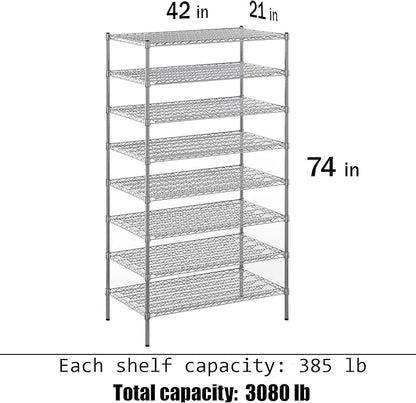 21" Deep x 42" Wide x 74" Height Wire Shelving Kit | 8-Tier | NSF Commercial Storage Rack Unit