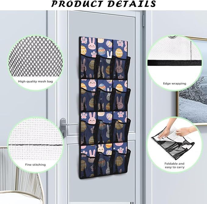 Easter Egg Over the Door Shoe Organizer 12 Mesh Pockets Sturdy Oxford Fabric Shoe Rack for Door Foldable Shoe Storage Organizer
