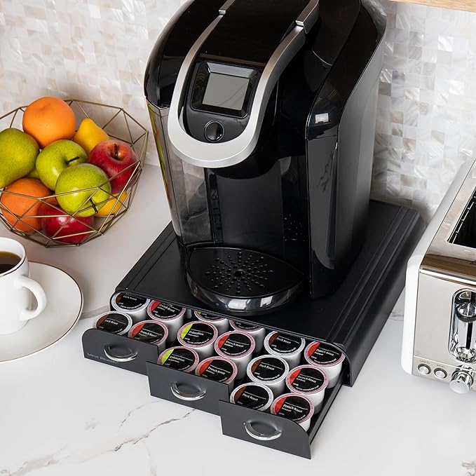 Mind Reader Single Serve Coffee Pod Organizer with 3 Drawers, 36 Pod Capacity, Countertop Coffee Storage for Single Serve Pods, Black