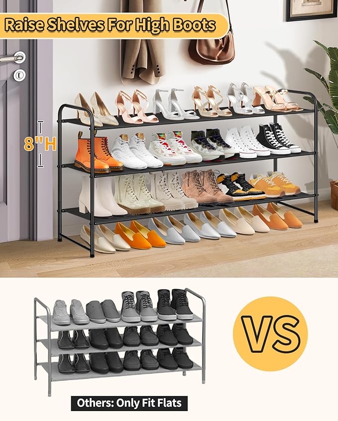 SLEEPING LAMB 2 Pack Narrow Over The Door Shoe Organizer with 8 Large Deep Pockets (Black) and Long 3-Tier Shoe Organizer for Closet, Stackable Wide Shoe Rack (Black)