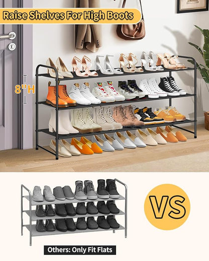 SLEEPING LAMB 2 Pack Narrow Over The Door Shoe Organizer with 8 Large Deep Pockets (Black) and Long 3-Tier Shoe Organizer for Closet, Stackable Wide Shoe Rack (Black)