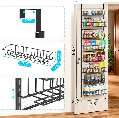 ElegantArray 8-Tier Pantry Door Oragnizer, Over The Door Pantry Organizer Rack and Storage, Hanging Spice Rack Shelves Door, Home Office Laundry Room Bathroom & Kitchen Organization Essentials Metal