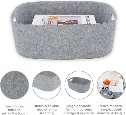 Welaxy Large Felt Storage Basket with Handles, Open Bin for Shelves, Books, Toys, Laundry & Home Organization (Gray)