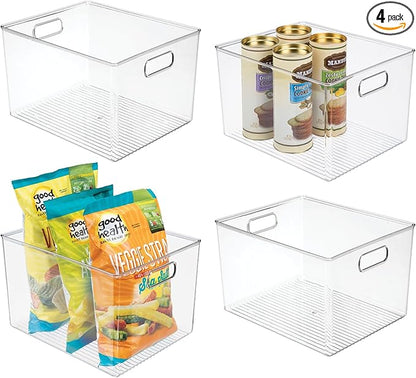 iDesign Storage Bins with Handles - Organize Kitchen, Bathroom, or Home Office - Set of 4 - Clear