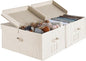 StorageWorks Extra Large Storage Bins with Lids, 55L Decorative Organizer with Divider Board, Fabric Boxes with Handles, Khaki and Beige Stripes, 2-Pack