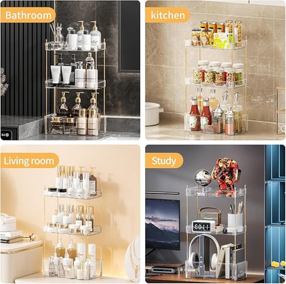 Akinbas 3 Tier Bathroom Organizer Countertop Makeup Perfume Tray Skincare Organizer for Bathroom Dresser Vanity (White)