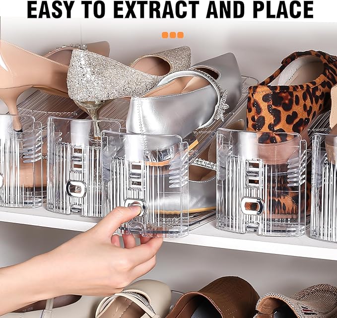 TOPNEW Shoe Slots Organizer for Closet 12 Pack Adjustable Level Shoe Stacker Holder Organization Double Layer Storage Space Saving Shoe Rack Organizer for Closet (Transparent)