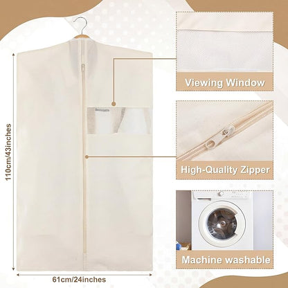 Aliceset 6 Pcs 43 Inches Cotton Garment Bags for Hanging Clothes Canvas Suit Bags for Clothes Coats Jackets Shirts Closet Storage Travel Gusseted Hanging Garment Cover