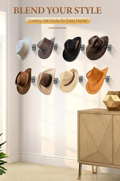 Cinati Cowboy Hat Rack for Wall, 8 Pack Cowboy Hat Holder Wall Mount, Western Rustic Metal Hats Hooks for Western-Hat, Fedora, Sun Hats,Wide Brim