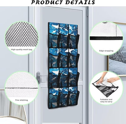 Shark Behind Door Organizer 12 Pockets Over The Door Shoe Organizer for Closet Easy to Install Shoe Holder Hanger for Office