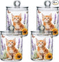 4 Pack Qtip Holder Dispenser Lavender Cat Sunflower Cotton Ball Swab Round Pads Floss Clear Bathroom Storage Containers Plastic Apothecary Jars with Lids