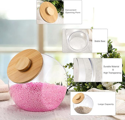 Sumnacon Laundry Pods Container with Wooden Lid, Wide Mouth Laundry Room Organization Containers Plastic Food Storage Jar for Pantry Versatile Candy Jar or Cookie Containers for Kitchen