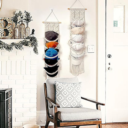 jontell Boho Baseball Cap Hanger-1 Pack-Macrame Hat Organizer for Ball Caps Holder Over Door, Hat Rack for Wall, Cap Rack for Decoration and Display, Boho Handmade Cap Display