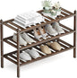 Dranixly Shoe Rack, 3-Tier Bamboo Stackable Shelf Storage Organizer, Stand for Closet, Entryway, Hallway, Bathroom and Living Room（Mocha）