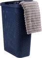 Mind Reader Slim Laundry Hamper with Lid, 40L Clothes Basket, Narrow Tapered Design with Ventilated Cutout Pattern, Plastic, Navy