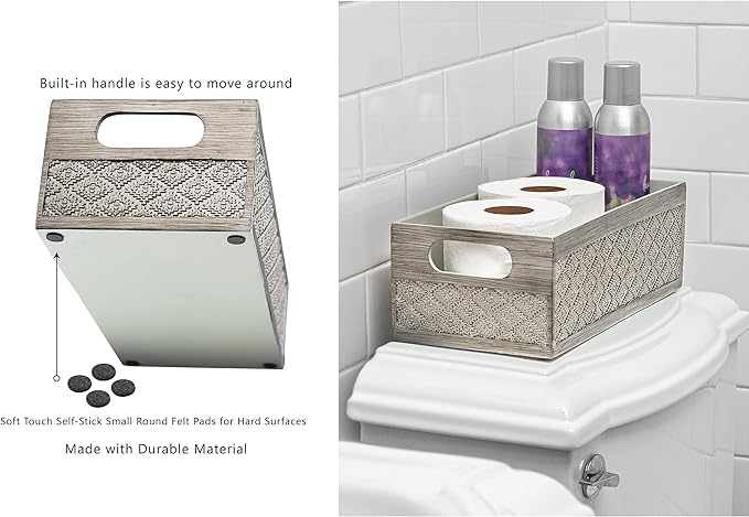 Creative Scents Dublin Silver Bathroom Decor Box Toilet Paper Holder Storage Basket - Decorative Toilet Tank Topper Bathroom Storage Organizer - Bathroom Sink Organizer Countertop Container