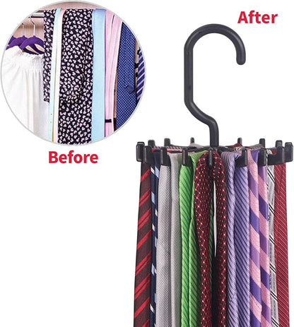 4 Pack Tie Rack Hanger Holder Hooks Organizer for Mens, 360 Degree Rotating Tie Racks, Black