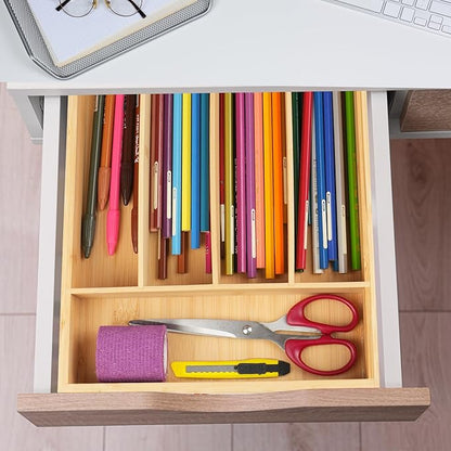 LotFancy Bamboo Kitchen Drawer Organizer, 9.5 Inch Silverware Organizer for Small Drawer, Silverware Tray, Utensil Organizer for Cutlery, Fork, Spoon Storage
