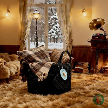 Modern Granny Small Cotton Rope Laundry Basket 16x10 Inch Dual Secure Woven Handle for Living Room Closet Clothes Blanket Organization