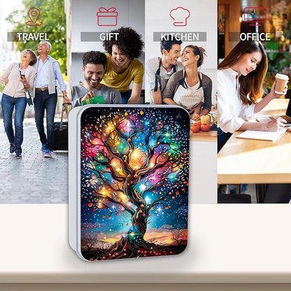Metal Tin Box Sturdy Metal Storage Box with Lid, Large Container Holder for TCG Cards,Car Keys,Cookies,Tin Containers for Gift,5.0x3.7x1.6 Inch,Exquisite Pattern Design(Shining Tree)