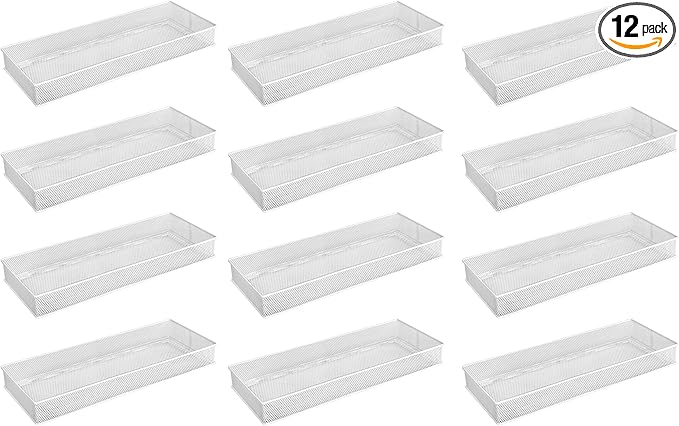 YBM HOME White Mesh Drawer Cabinet and or Shelf Organizer Bins, School Supply Holder Office Desktop Organizer Basket (12, 6x15x2 Inch)