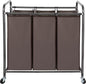 STO STO Laundry Sorter 3 Section, 3 Bag Clothes Hamper, Rolling Laundry Cart Basket with Heavy Duty Lockable Wheels and Removable Bag for Laundry Room, Bedroom, Closet, Brown