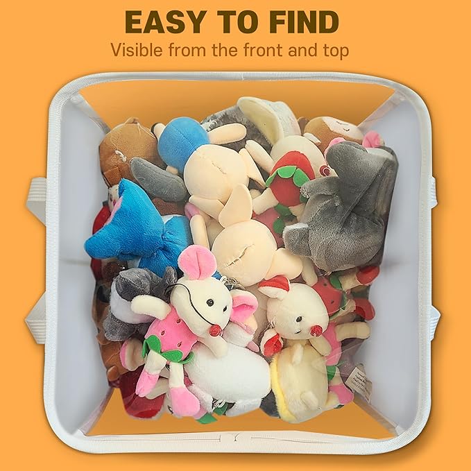 holay 2 Pack Foldable PVC Storage Bins with Transparent Lid & Handles, Large 12-Inch Cube Organizer Boxes for Clothes, Toys & Books (White, Large)