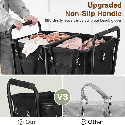 Hoctieon 2 Section Laundry Sorter Cart, 300L Rolling Hamper with Wheels, Industrial Laundry Basket Organizer, Large Dirty Clothes Hamper for Home & Hotel, Heavy Duty, Black