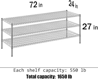 24" Deep x 72" Wide x 27" Height Wire Shelving Kit | 3-Tier | NSF Commercial Storage Rack Unit