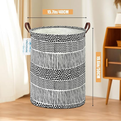 Laundry Basket Canvas Fabric Collapsible Organizer Basket for Storage Bin Toy Bins Gift Baskets Bedroom Clothes Children Nursery Hamper (Black line)