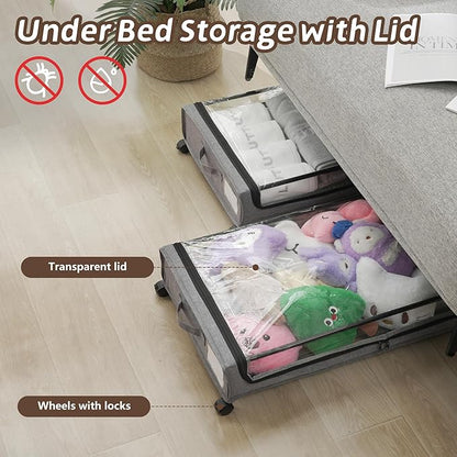 FOUCSSOMEI UnderBed Storage Containers, UnderBed Shoe Storage with Wheels, Under Bed Drawers for Clothes Book Blankets, Dorm Bedroom Organizer