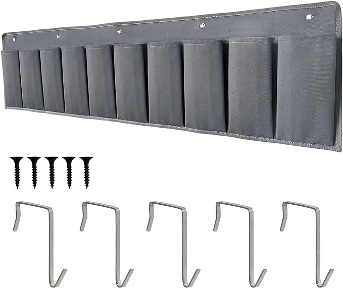 RVZONE RV Shoe Pockets 10 Pockets Heavy Hanging Bedside Storage Organizer with Sturdy Hooks Storage Pockets Hangs on bed for Shoes Toys and Tool Accessories
