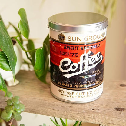 Retro Tin Can, Studio MPLS Designs, Collectable, Peel & Stick Valved End with Metal Lid, 8-12oz (4.0625 x 5.5 in) (Sun Ground Design)